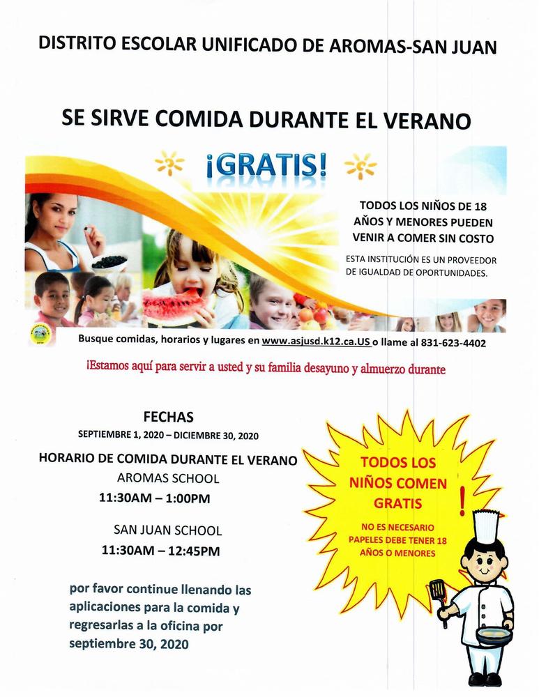 DESAYUNO Y ALMUERZO GRATIS EN LA ESCUELA AROMAS