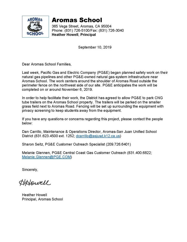 PG&E NOTIFICATION