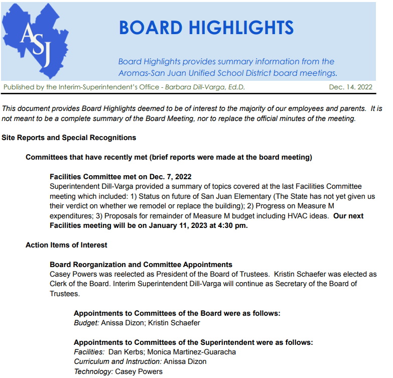 ASJUSD Board Highlights Dec 14 2022