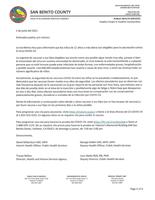 San Benito County - Letter to Parents - Spanish