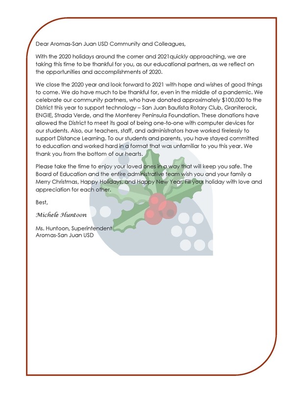 Superintendent Holiday Message